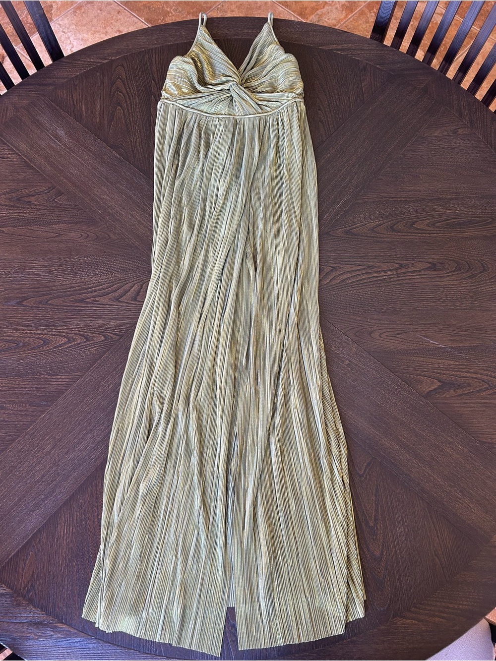 Sabina Musayev Olive Pleated Midi Dress with Twist Front